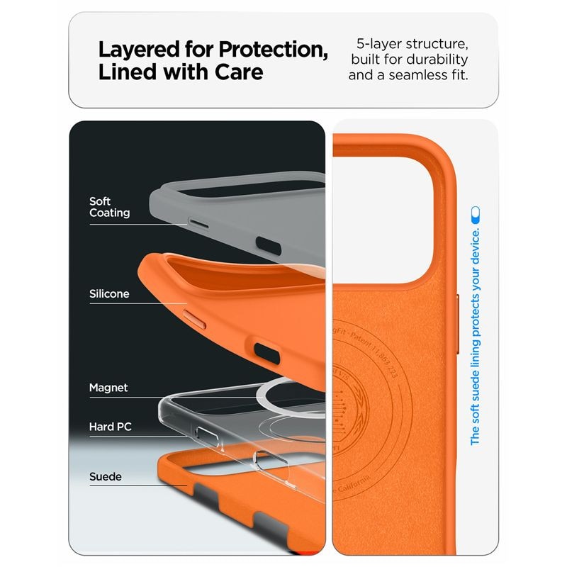 Husa Spigen Silicone Fit cu MagSafe compatibila cu iPhone 17 Pro, Portocaliu