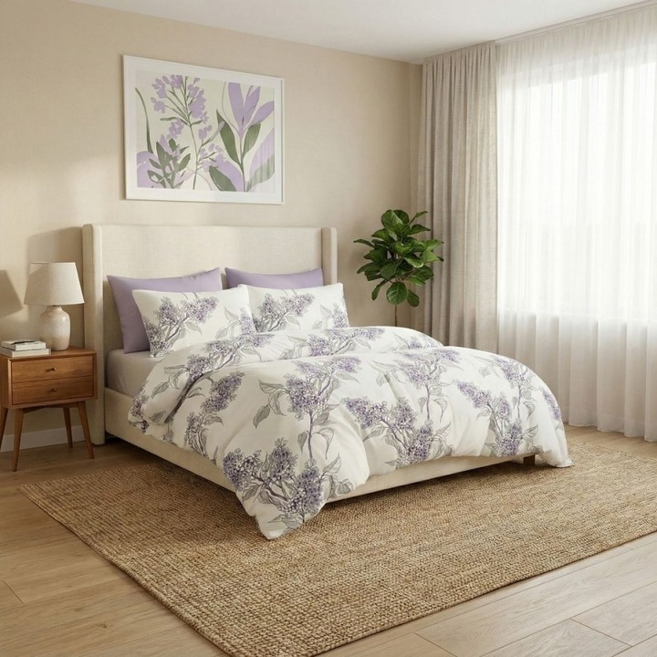 Lenjerie de pat dublu, 4 piese, 230 x 250 cm, Lenjerii Deosebite, Elvo Liliac