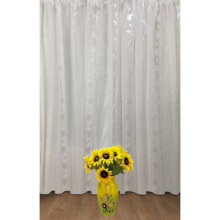 Perdea brodata mecanic, culoare alb, din colectia "Crini imperiali" by Liz Line, 300x245cm, cu rejansa PD1213