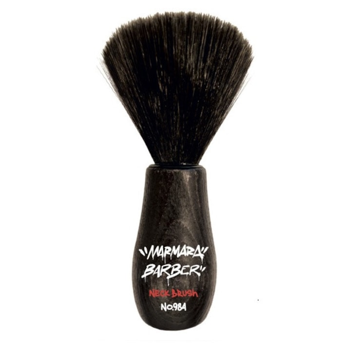 Pamatuf pentru frizerie Marmara Barber No.984, maner din lemn, peri sintetici, negru