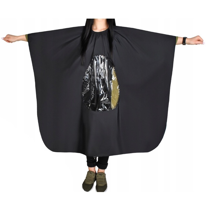 Pelerină frizerie Gepard, cu fereastră, poliester, neagră