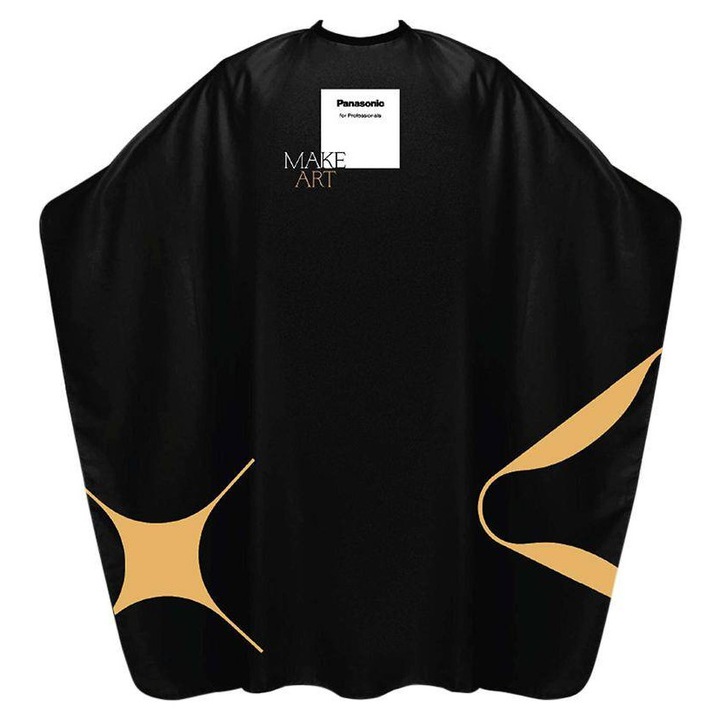 Pelerină de tuns Panasonic Make Art, neagră, sistem de închidere cu agrafe, 160x130cm