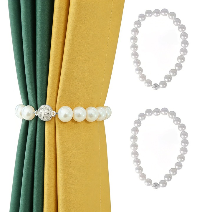 Snur prindere perdele, set 2 bucati, perle, 40cm, design elegant, prindere magnetica