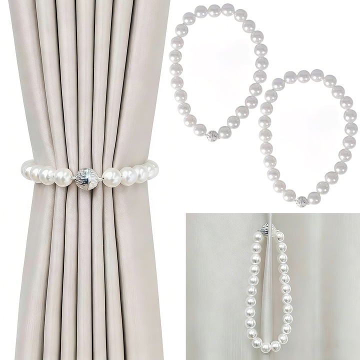 Snur prindere perdele, set 2 bucati, perle, 40cm, design elegant, prindere magnetica