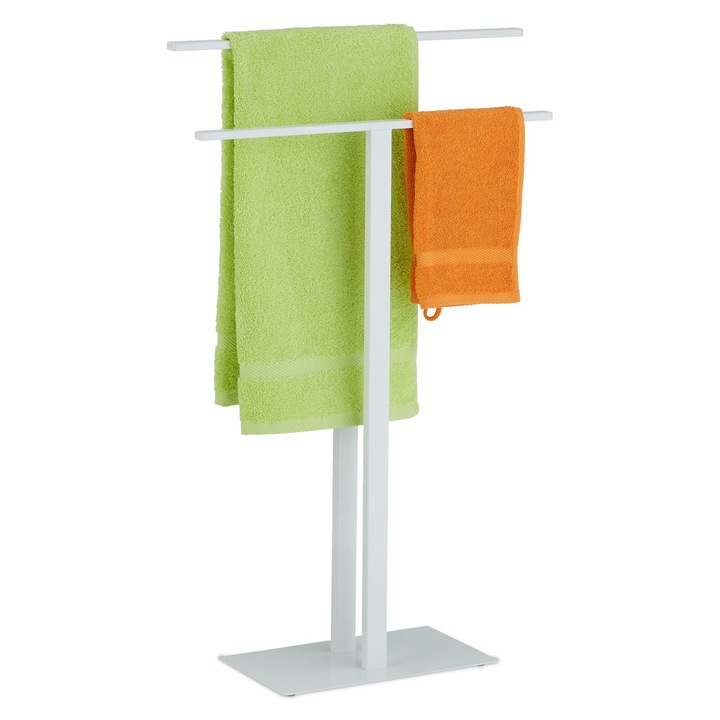 Suport prosoape Relaxdays, 2 bare, alb, 82x50x19cm