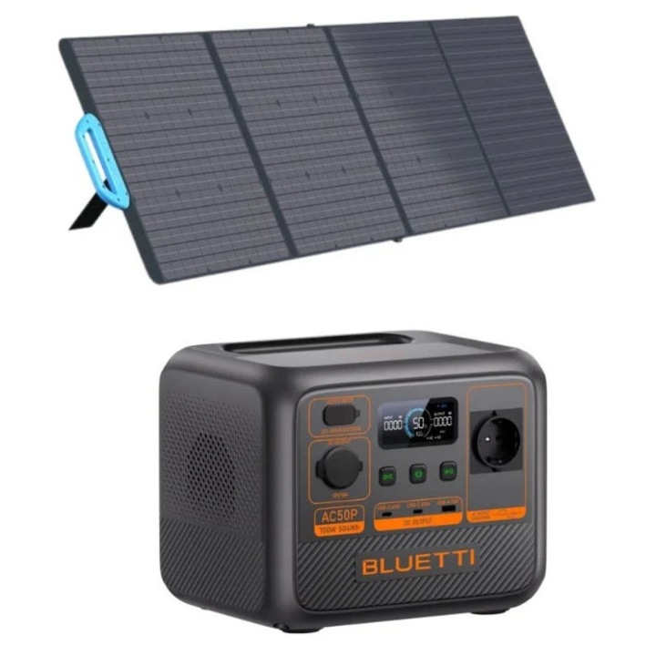 Generator solar portabil Bluetti AC50P cu panou solar PV200 mobil 200W