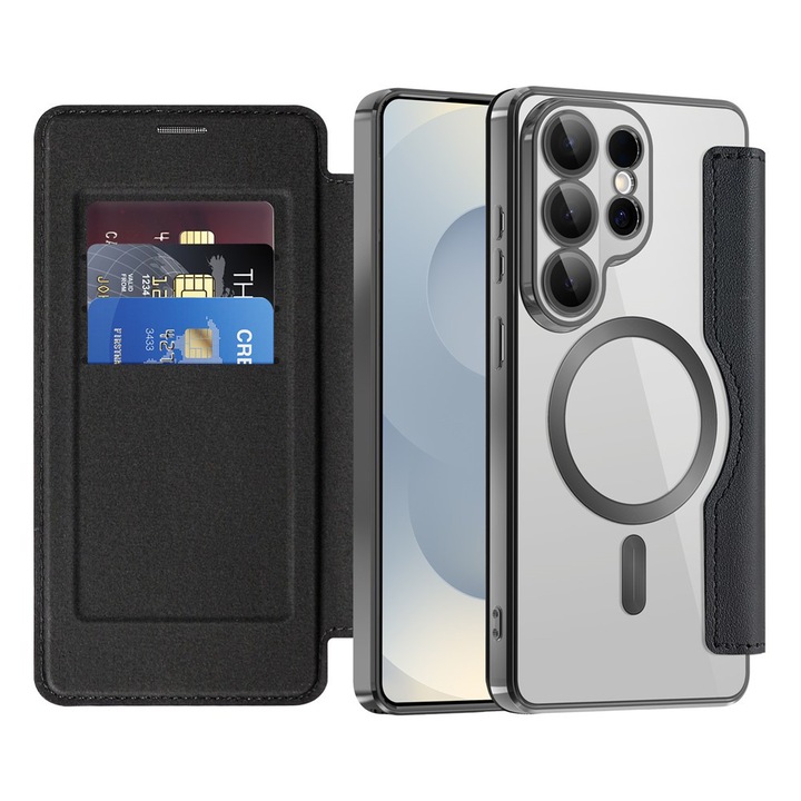 Husa pentru Samsung Galaxy S26 Ultra EliteBook Executive Tip Carte cu Protectie RFID, Compatibilitate MagSafe si protectie lentile Transparent - negru