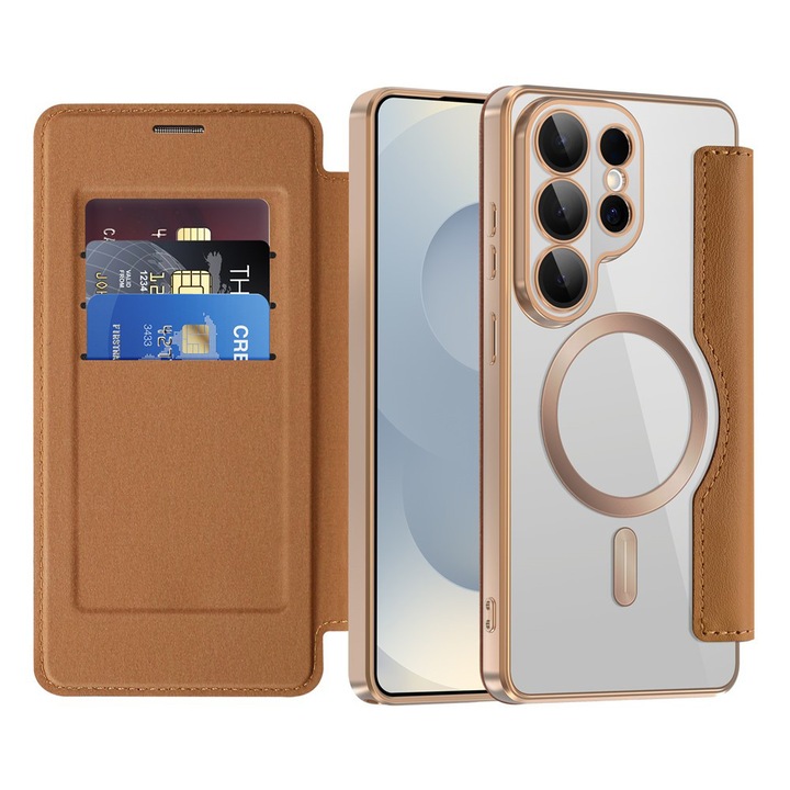 Калъф за Samsung Galaxy S26 Ultra EliteBook Executive Тип Книга с RFID защита, MagSafe съвместимост и прозрачна защита за обектива - кафяв