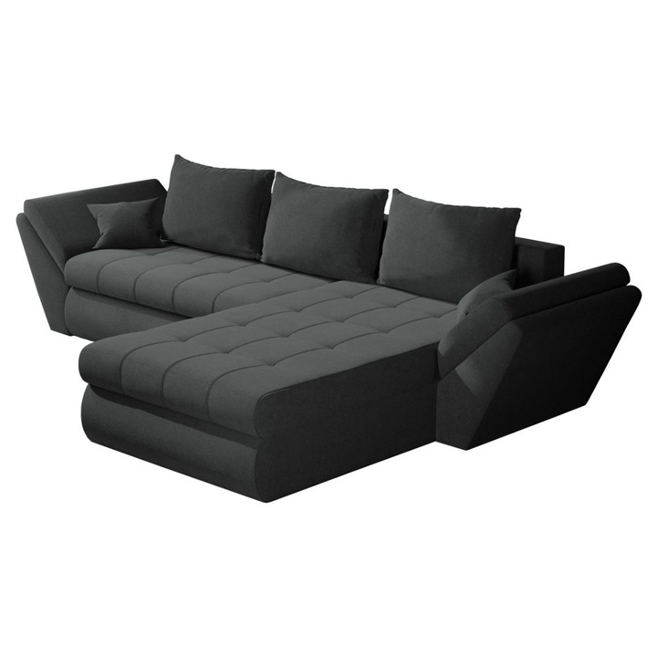 Coltar Rawa, extensibil, cu lada depozitare, stofa, 305 x 186 x 88 cm, Gri