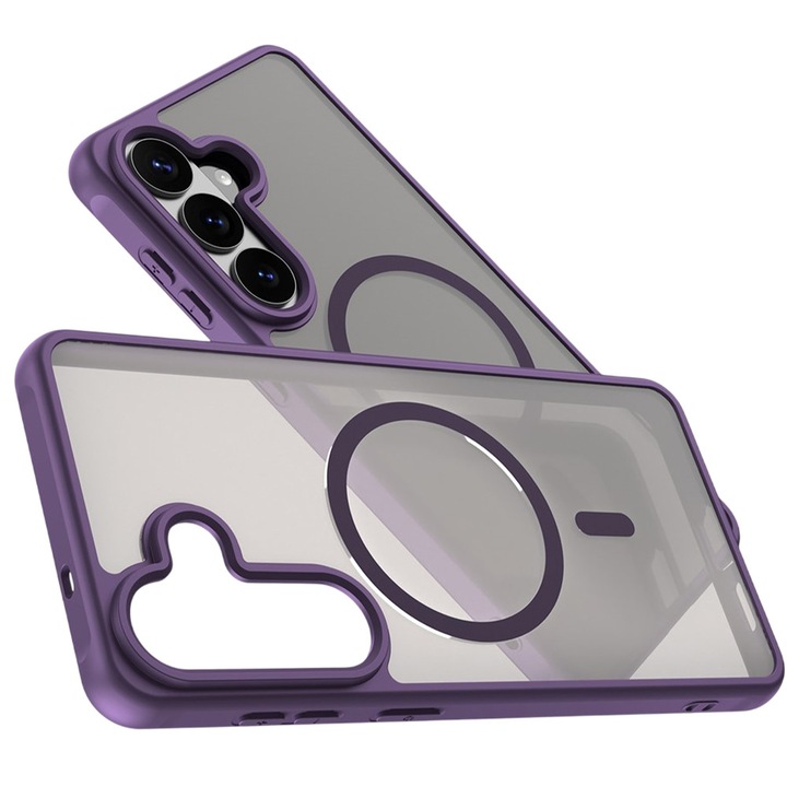 Защитен калъф IcyAura, съвместим със Samsung Galaxy S26 Plus, устойчив на удари, ултра сигурна защита на камерата, функция MagSafe, лилав