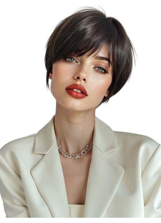 Peruca pentru femei, tunsoare par scurt bob, cu breton, lungime 20.3 cm, culoarea castaniu