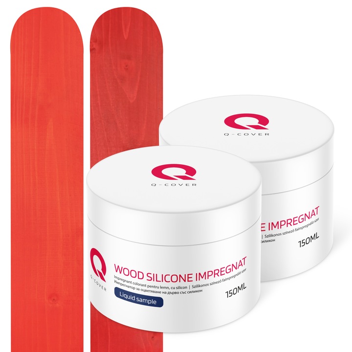 Set de mostre de culoare, Impregnant colorant pentru lemn, cu silicon, Q-Cover, pentru interior si exterior, Rosu D160 si Morcoviu D150, Mat, 2 buc., 150ml