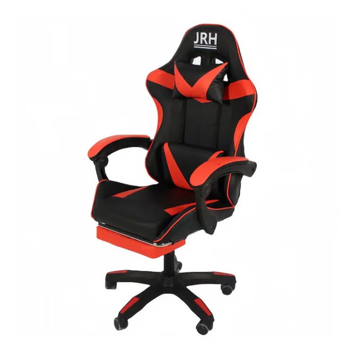 Scaun Gaming Profesional, King Size, Cadru Otel, Piele Sintetica, 130 kg, perna lombara – rosu