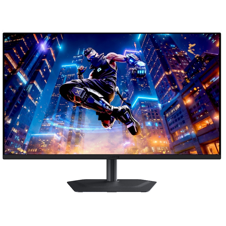 Monitor Gaming GIGABYTE MO32U2, 31.5", UHD (3840 x 2160), QD-OLED, 240Hz, 0.03ms GtG, VESA DisplayHDR True Black 400, ClearMR 13000, Flicker-free, HDMI, DisplayPort, Pivot, Boxe 2x5W,Negru
