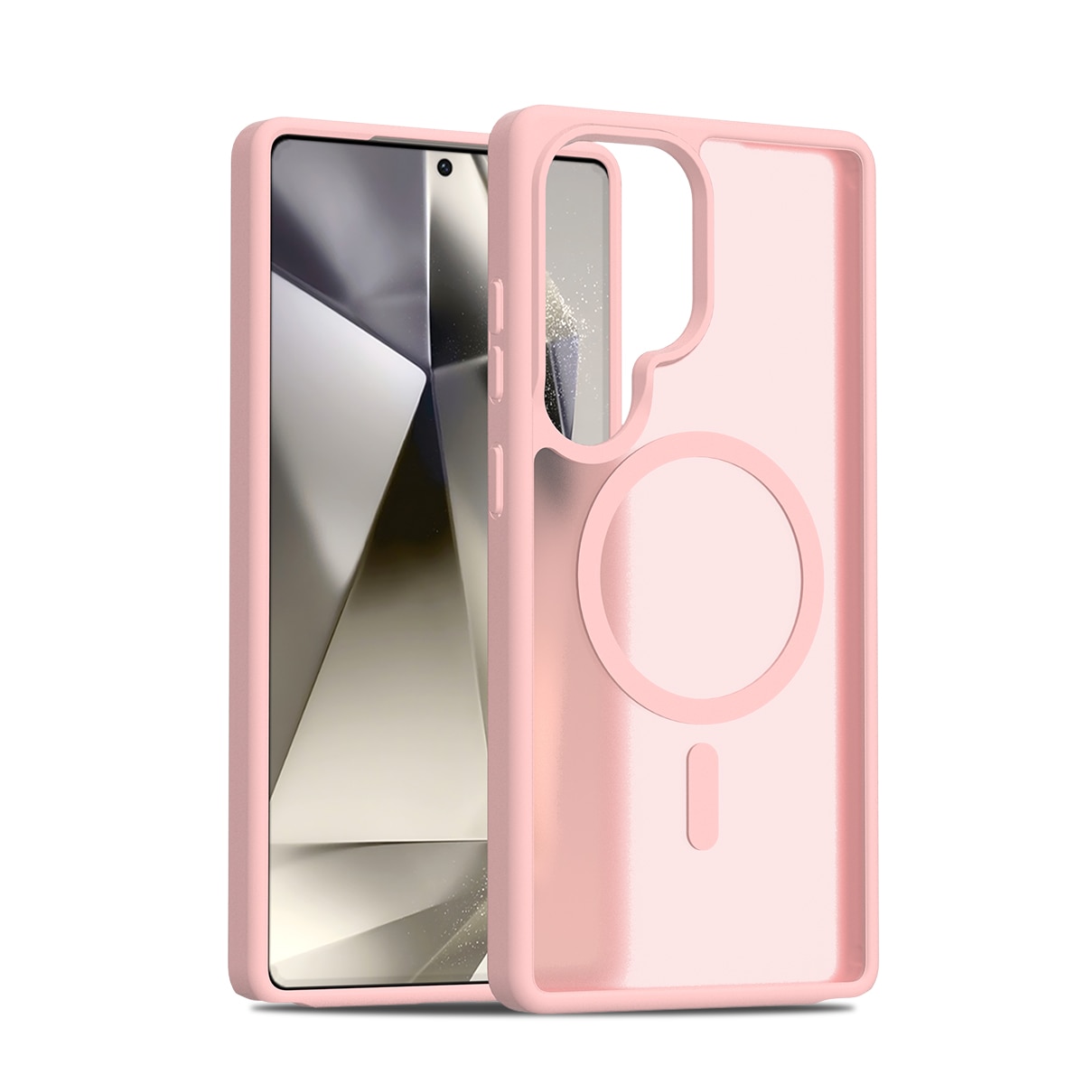 Husă transparentă pentru telefon Samsung Galaxy S25 Ultra, protectie antisoc, margini ridicate, roz deschis