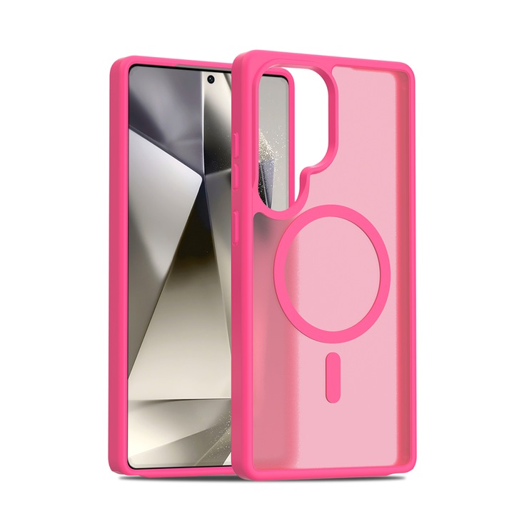 Husa de protecție pentru Samsung Galaxy S25 Ultra, Antisoc, MagSafe, Roz închis, 1x TPU+PC
