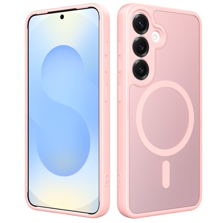 Husa de protectie pentru Samsung Galaxy S25 Plus, Omelivon, MagSafe, Protectie completa, Anti-Soc, Decupaje Precise, Incarcare Wireless, Materiale Premium, Roz deschis