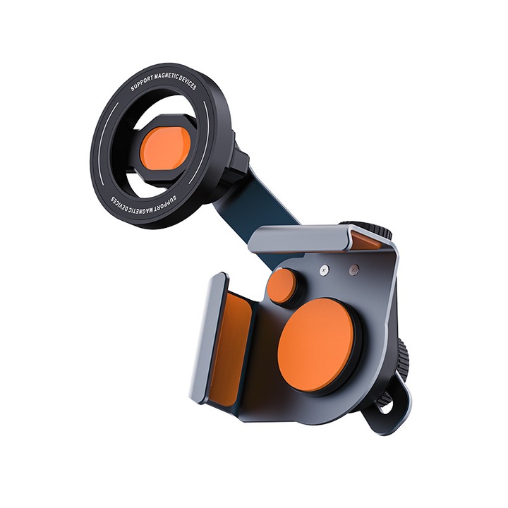 Suport telefon auto, design magnetic, aliaj de aluminiu, reglare multi-unghi, portabil, portocaliu