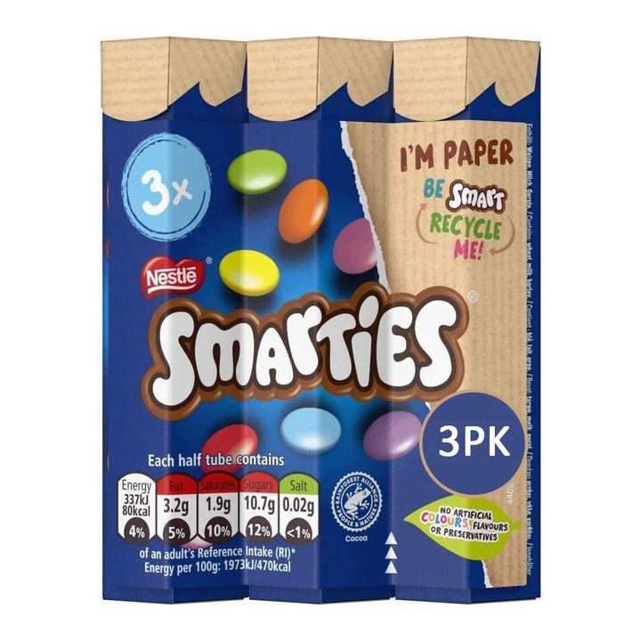 Bomboane de ciocolată Smarties, set 3x34g, 102 g