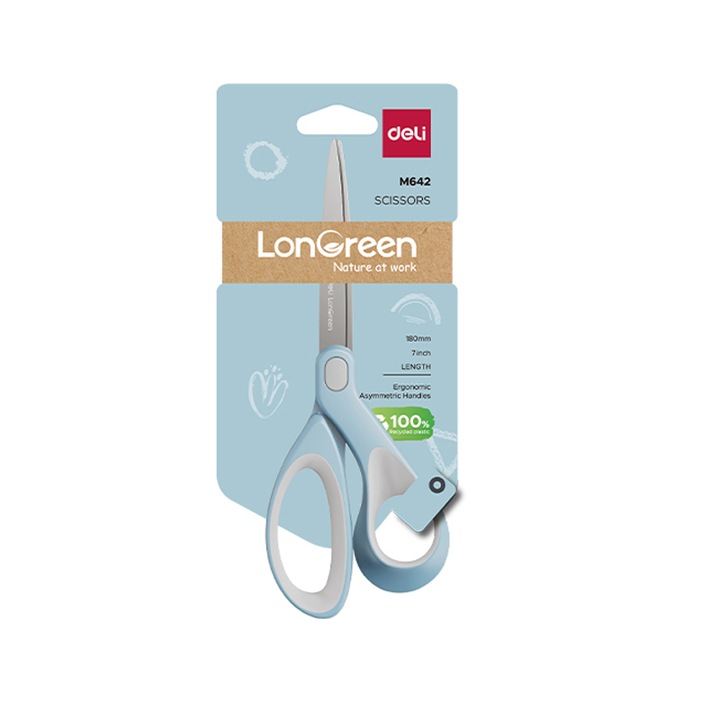 Foarfeca Birou 18 cm Culori Pastel Longreen Plastic Reciclat Deli