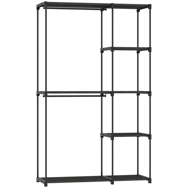 Dulap Portabil Homcom cu 2 Bare și 6 Rafturi, Negru, 111x43x185 cm