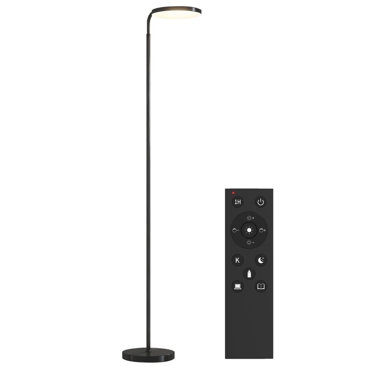 Lampa de Podea LED Homcom, Cap Rotativ 350, Reglaj Continuu 3000K-6500K, Negru, 41x25x177cm
