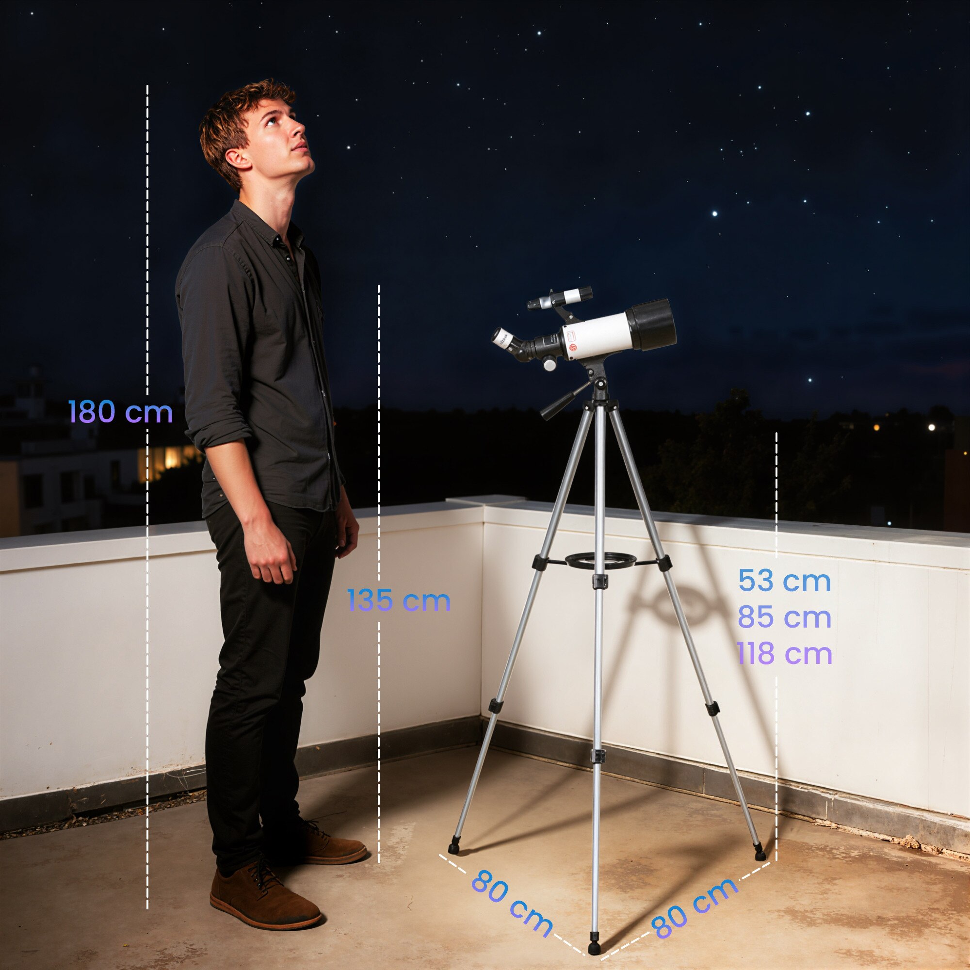 Telescop Astronomic Outsunny 70mm, 2 Lentile Oculare, Alb si Negru