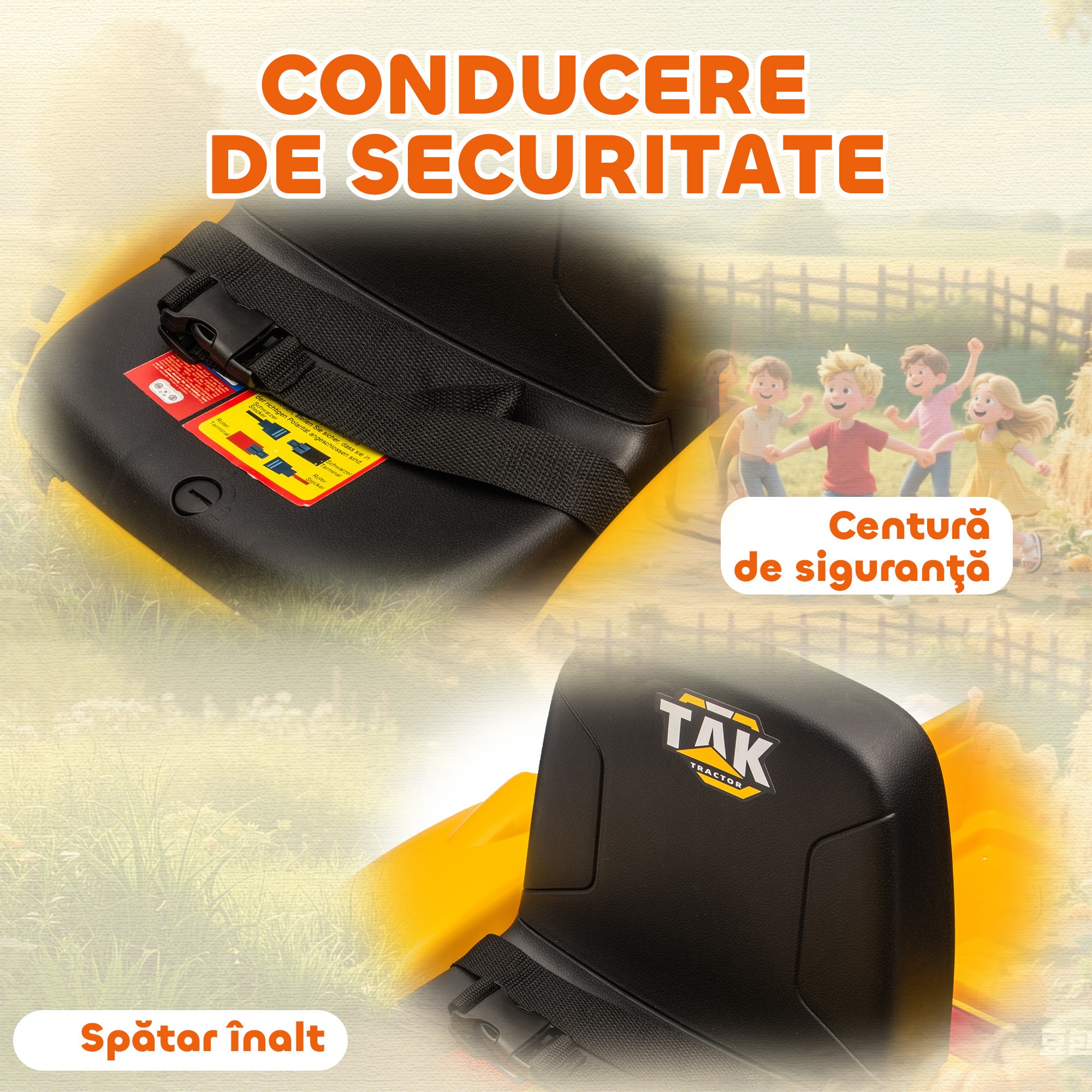 Excavator electric pentru copii AIYAPLAY 12V, telecomandă, galben