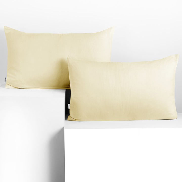 Set 2 huse perne decorative din bumbac cu fermoar, Amber, 135 g/m2, 50x60 cm, Crem