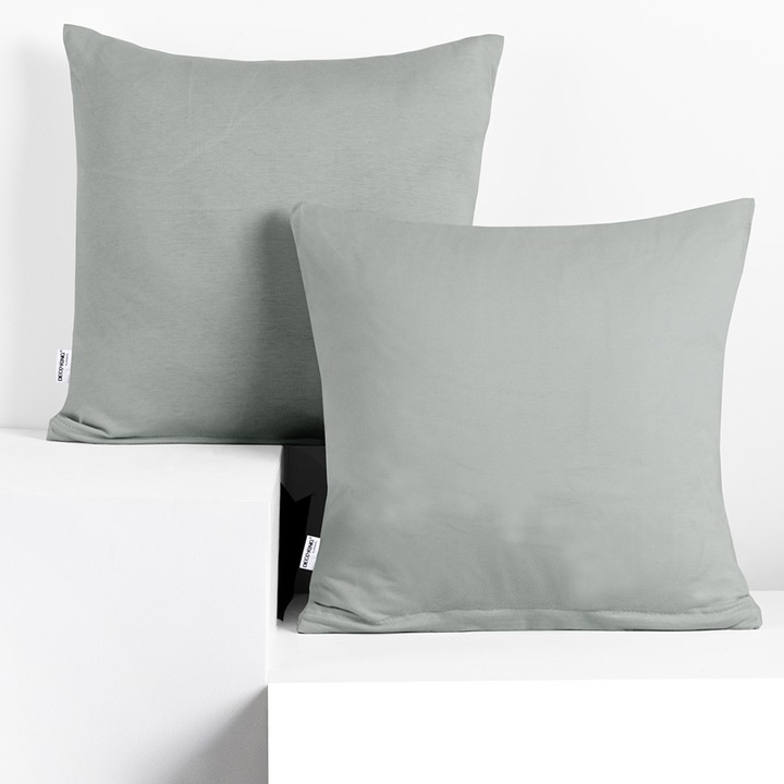 Set 2 huse perne decorative din bumbac cu fermoar, Amber, 135 g/m2, 40x40 cm, Gri