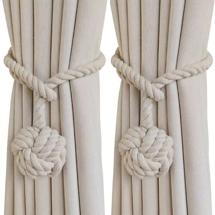 Snur prindere perdele, set 2 bucati, bumbac, bej, 65cm