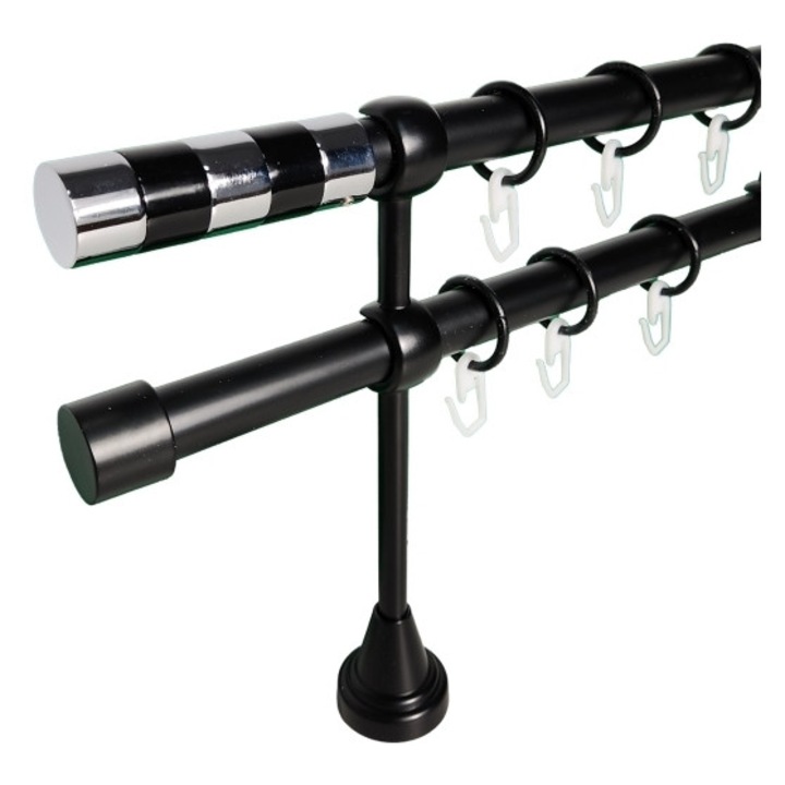 galerie metal 19 mm FRANTA dubla, negru, 120 cm, capete LILLE negru
