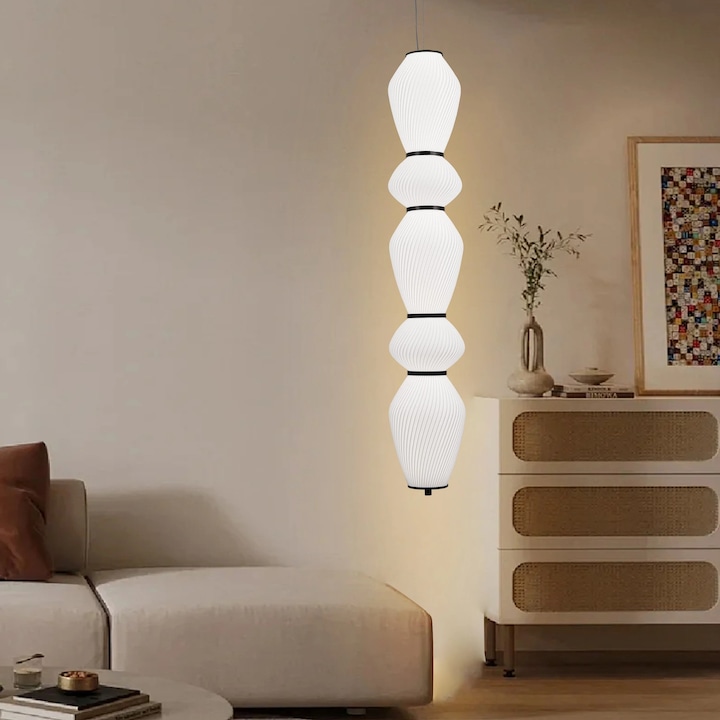 Lustra LED Suspendata cu Telecomanda, LM510/5BK, 78W, Diametru 18, Inaltime 110, Lumina Rece/Neutra/Calda, Dimabila, Negru, Alb, Acril, Metal