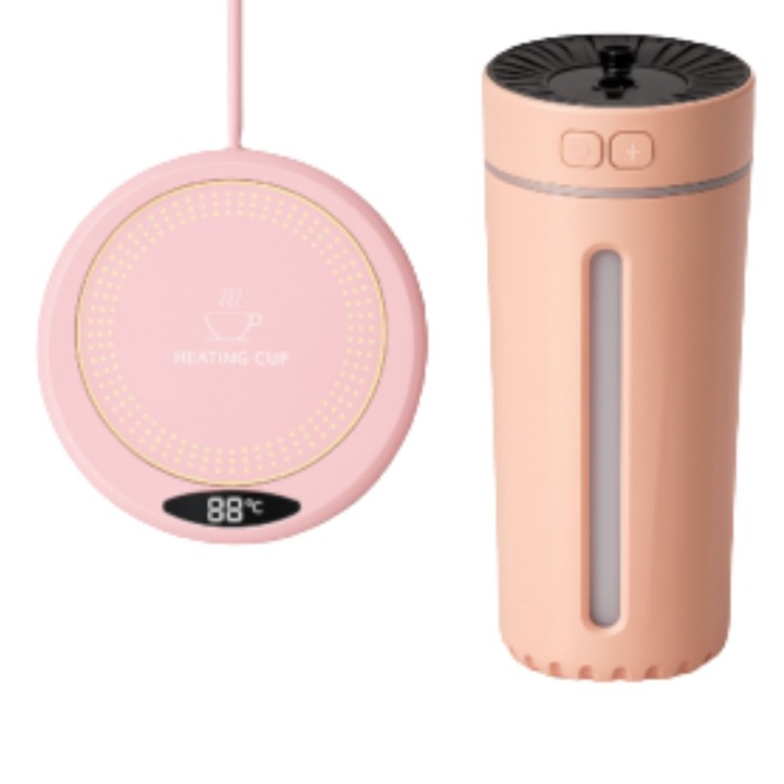 Kit Confort Bauturi Calde & Aromaterapie – Suport electric cana cu reglaj temperatura + Difuzor USB cu lumina ambientala