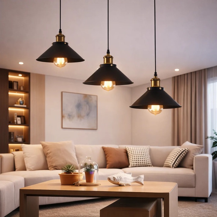 Висяща лампа, LV210/3L, 3*E27, кафява, метал и тел, регулируема височина