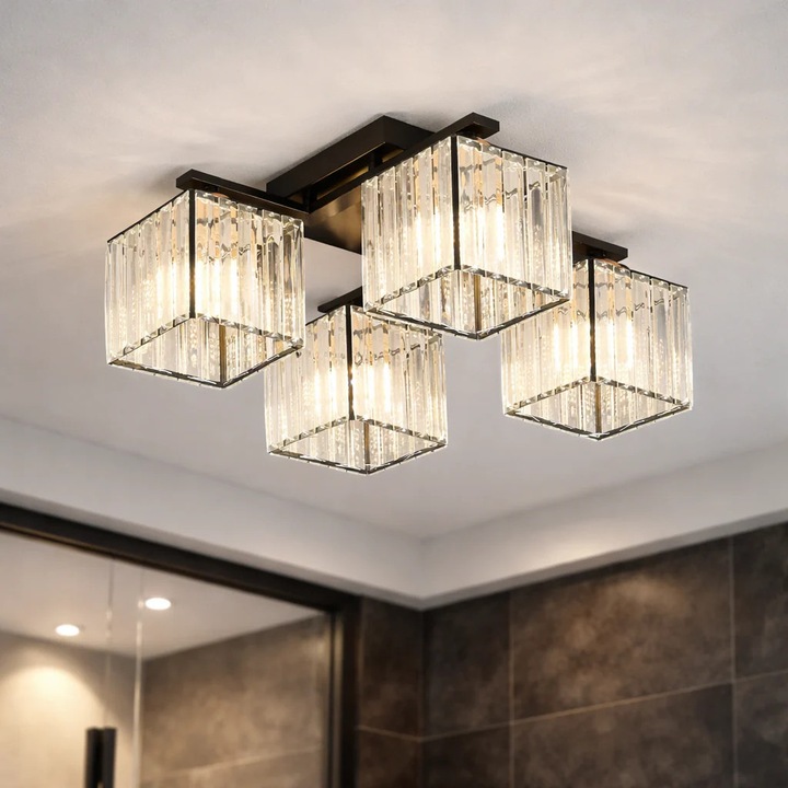 Lustra Georgiana, LC111/4BK, 4xE27, Diametru 50, Inaltime 17, IP20, Metal, Cristal, Becuri Neincluse