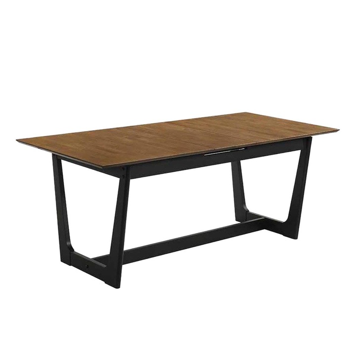 Сгъваема маса от каучуково дърво, 160-195x90x76 см, черна, индустриален дизайн