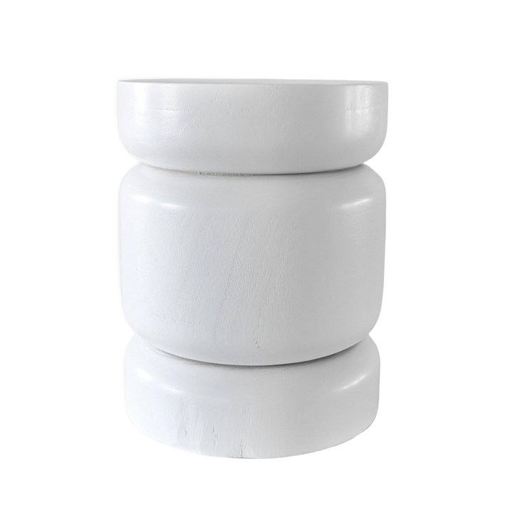 Масичка за кафе NIGRUM, бяло дърво, 32x32x40 см, модерен геометричен дизайн, компактна