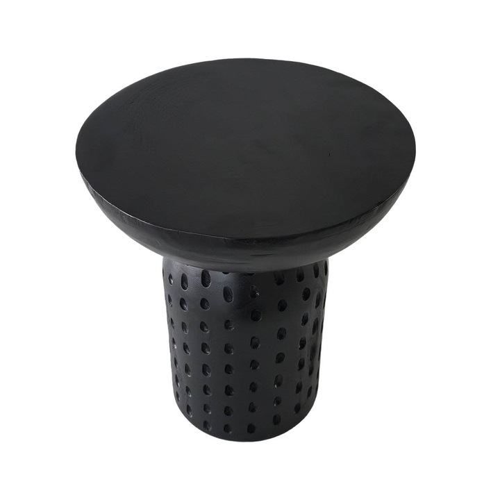 Маса за кафе CHARME, черно дърво, 37x37x42 см, елегантен дизайн, уникална ажурна основа