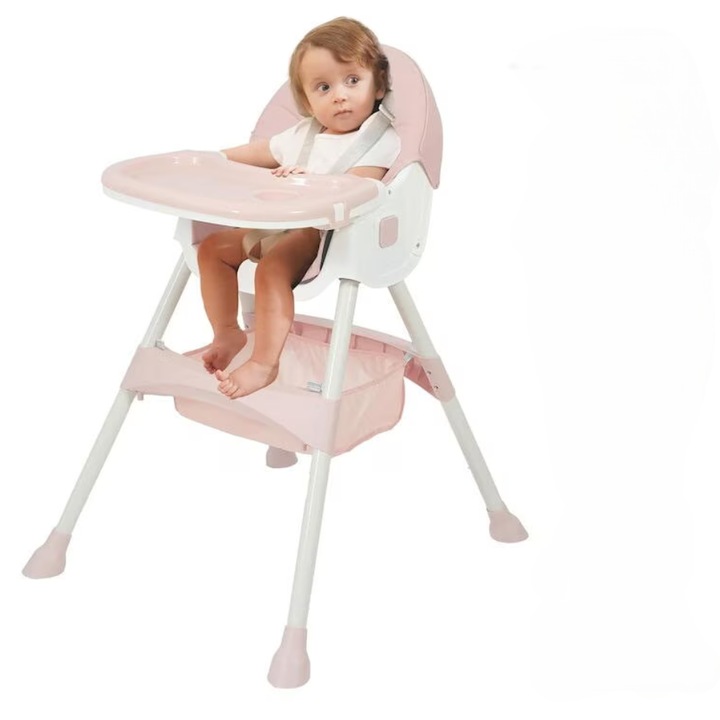 Masa alimentație Kidilo, GHEMOTOC, pliabil, spătar reglabil, tavă dublă, roz, 20kg
