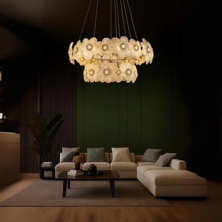 Кристален полилей Cadenza Largo, 33x E14, диаметър 76 см, регулируема височина, златист