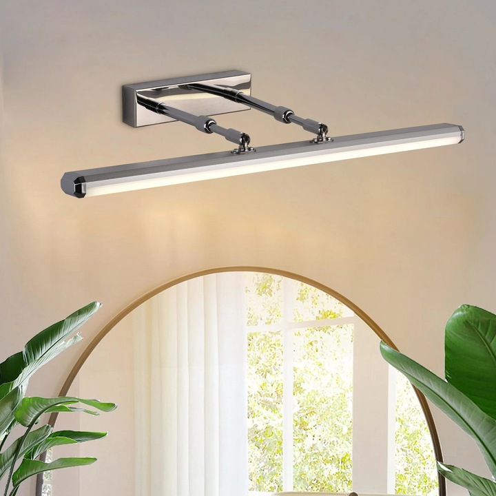 Aplica LED de Baie, BALATON, 10W, liniara, 60, Lumina Neutra, IP20, Argintiu, Metal