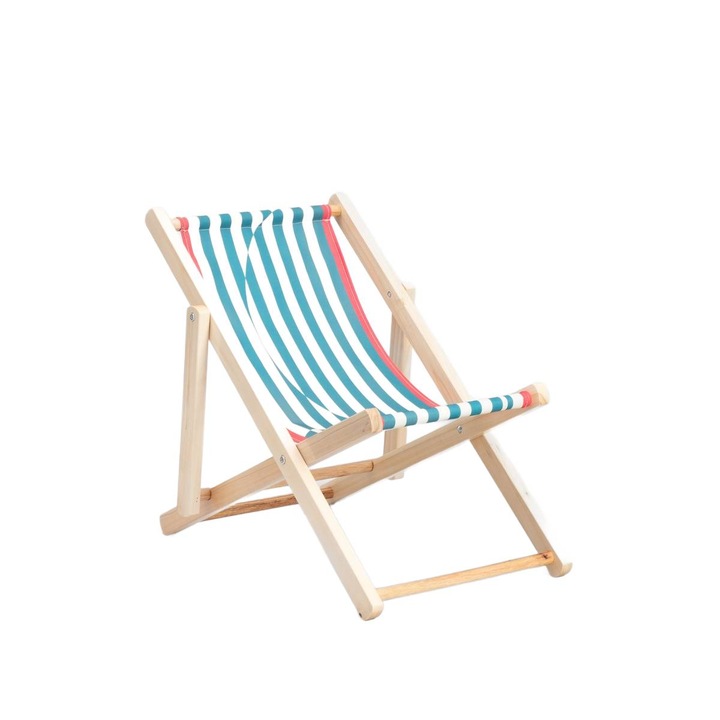 Мини шезлонг от дърво COLOR SPECTRUM, сини и бели райета, 42x58,5x52,5 см, за тераса и градина