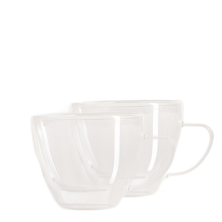 Set cani, Homla, 2 buc, 0,23 l, sticla borosilicata, design modern, dubla pereche