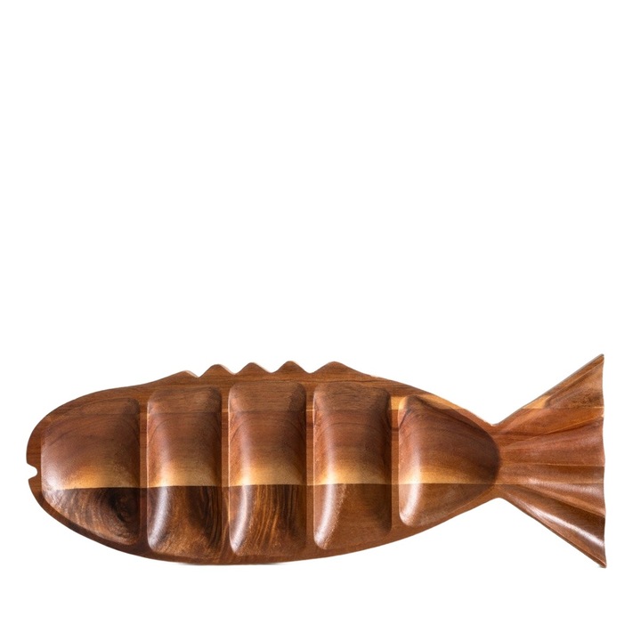 Tava de servire Homla, in forma de peste, 39,5x14 cm, din lemn natural
