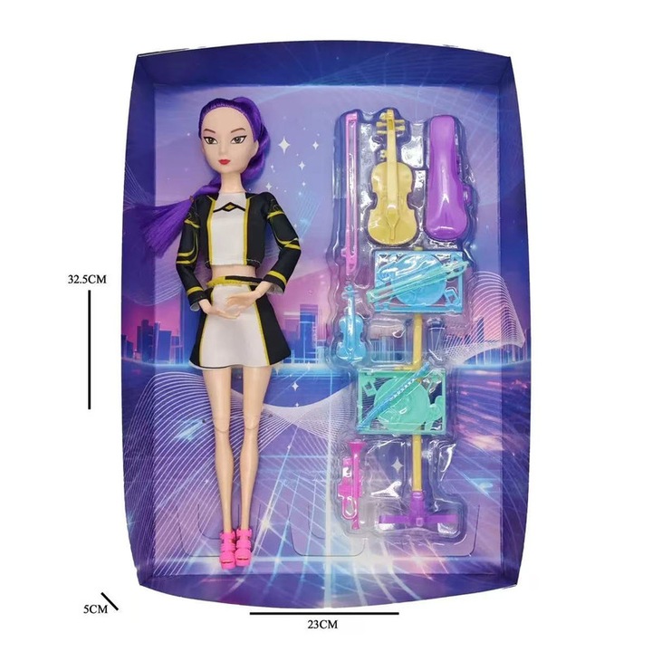 K-POP Démonvadász baba, kivételes design, mozgó haj, zenei verzió