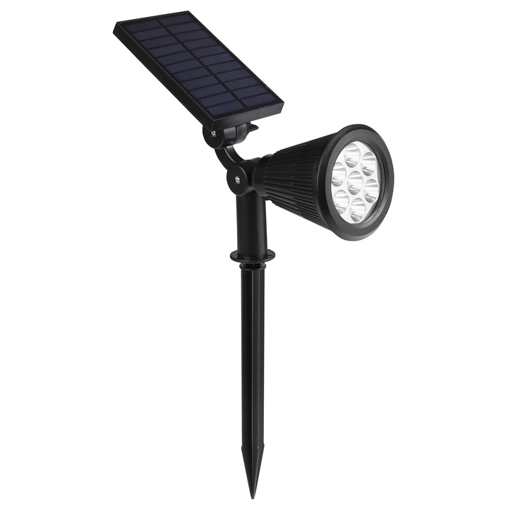 Слънчева лампа със сензор за светлина, Meven, 7 LED, 1200 mAh, черна, 19.4 см