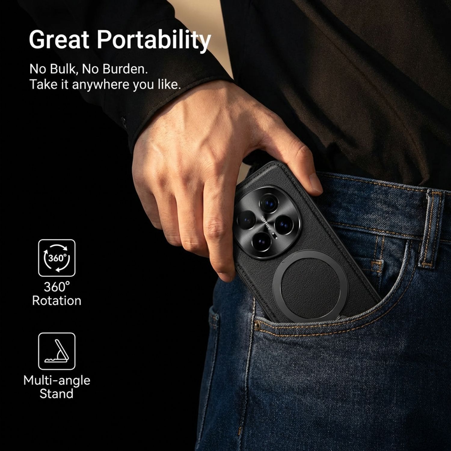 Husa Protectie pentru Honor Magic 8 Pro Compatibila MagSafe, Suport Rotativ 360 Grade, Inel Magnetic, Protectie Camera si Ecran, Material TPU si Piele Ecologica, Anti-Soc, Anti-Amprenta, Negru