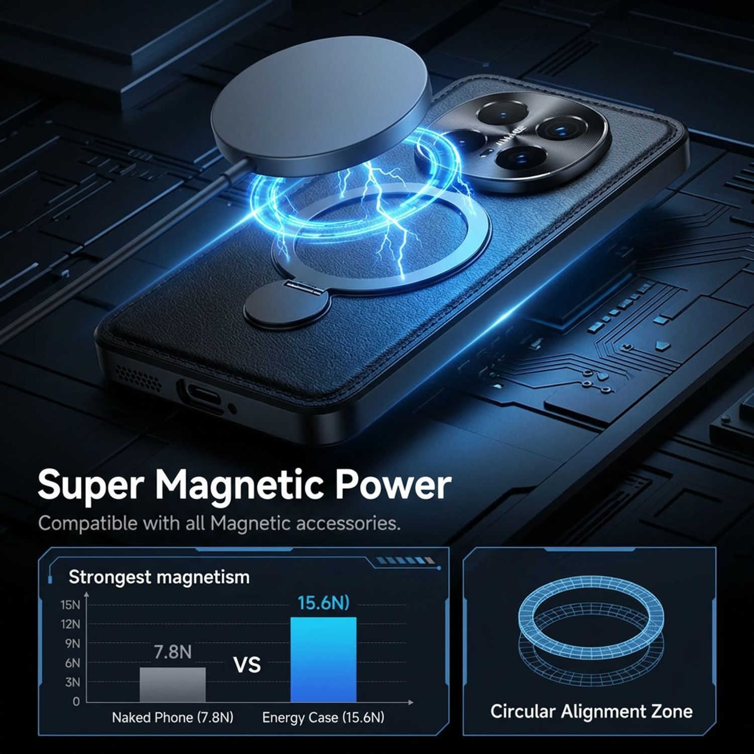 Husa Protectie pentru Honor Magic 8 Pro Compatibila MagSafe, Suport Rotativ 360 Grade, Inel Magnetic, Protectie Camera si Ecran, Material TPU si Piele Ecologica, Anti-Soc, Anti-Amprenta, Negru