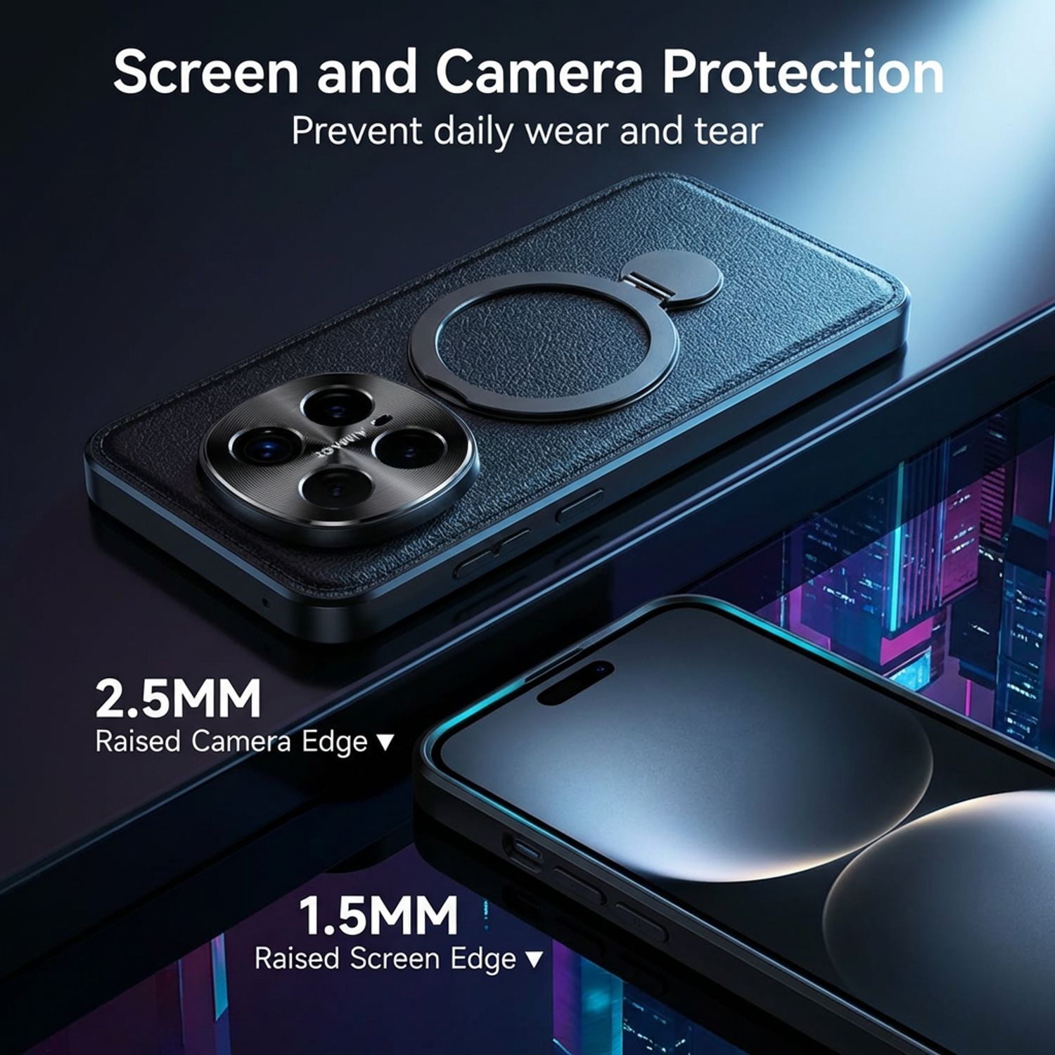 Husa Protectie pentru Honor Magic 8 Pro Compatibila MagSafe, Suport Rotativ 360 Grade, Inel Magnetic, Protectie Camera si Ecran, Material TPU si Piele Ecologica, Anti-Soc, Anti-Amprenta, Negru